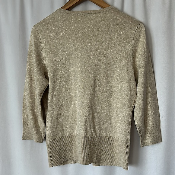 White House Black Market Shimmery Gold 3/4 Sleeve Sweater Shirt Top **Size S** - Picture 2 of 4